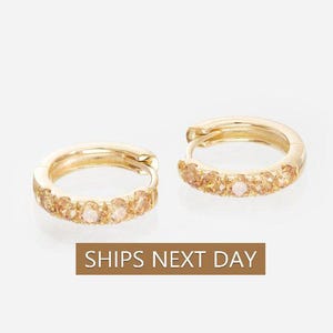 Five Stones Citrine Hoop Earring, November Birthstone Gifts, Huggie Hoops, Minimal Hoop Earring