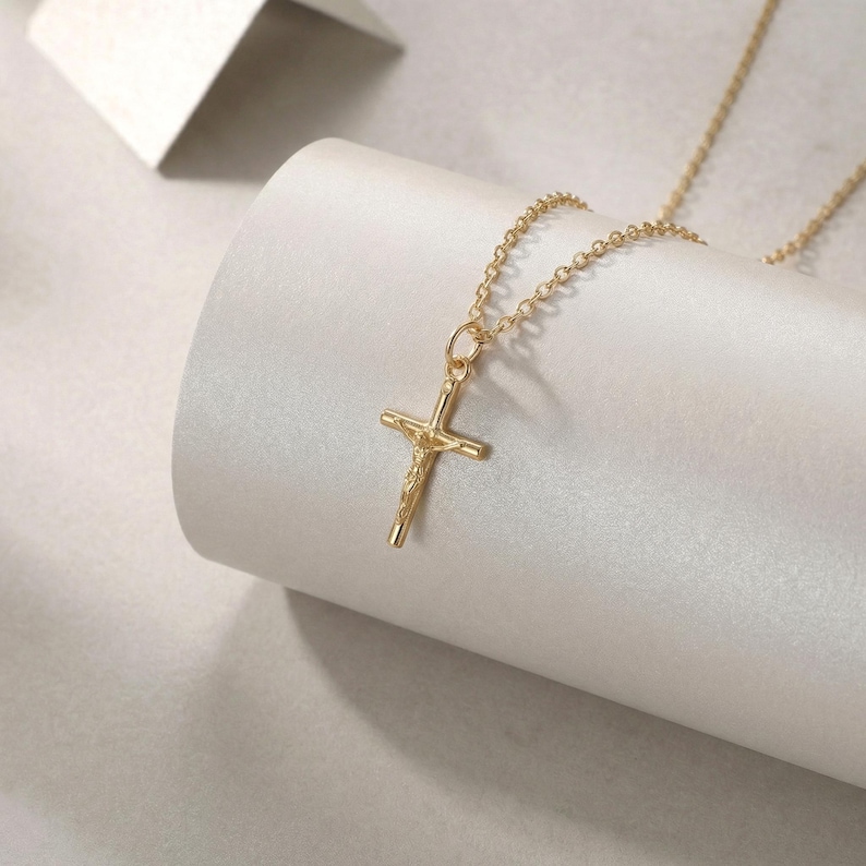 Crucifix Cross Necklace, Crucifix Pendant Necklace, Minimalist Cross Jewelry for Women, Religious Necklace, Christmas Jewelry Gift image 8
