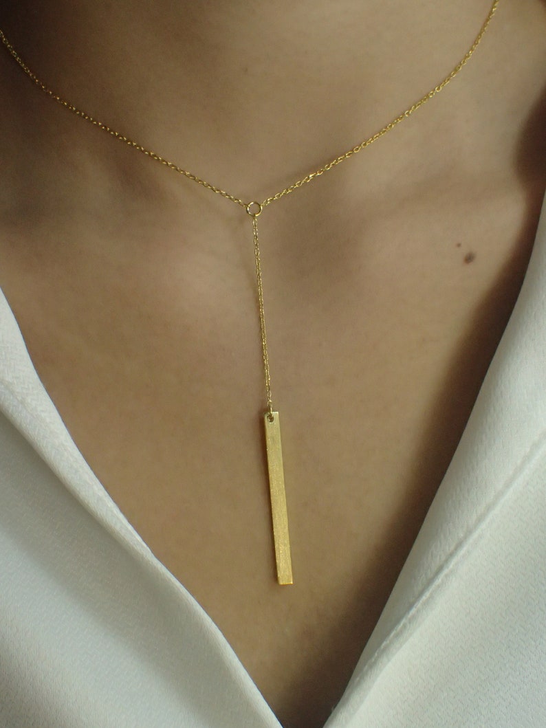 Dainty Bar Necklace Skinny Vertical Bar Silver Gold plated Necklace Simple Everyday Necklace Bridesmaids Gift