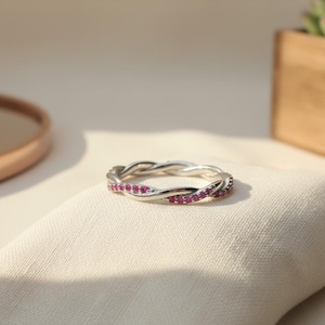 Ruby Infinity Wedding Ring / Ruby Wedding Band / Infinity Knot Ring / Full Eternity Band in 14K Solid Gold / July Birthstone Band image 6