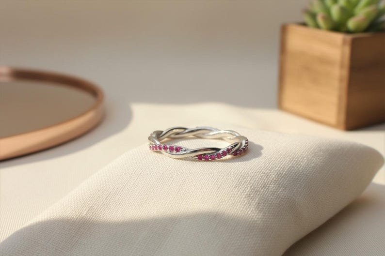 Ruby Infinity Wedding Ring / Ruby Wedding Band / Infinity Knot Ring / Full Eternity Band in 14K Solid Gold / July Birthstone Band image 6