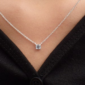 Aquamarine Necklace, 14k Solid Gold Minimalist Necklace, March Birthstones Gift, Bridesmaid Gift, Prong Set Necklace