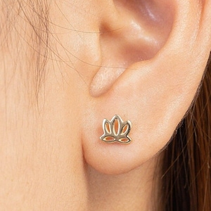 Lotus Stud Earrings, Sterling Silver Lotus Earrings, Lotus Cartilage Earrings, Minimalist Earrings for Women