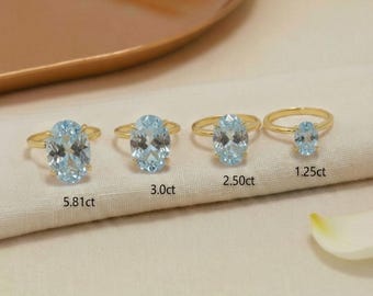 Aquamarine Engagement Ring Oval Solitaire Ring Minimalist Travel Ring March Birthstone