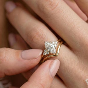 1ct Marquise Moissanite Engagement Ring Set, Marquise Diamond Wedding Ring Set, Promise Ring for Woman, 14K Solid Gold Anniversary Ring Set image 8