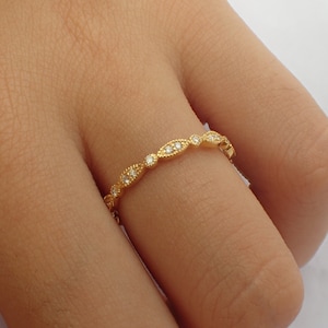 Art Deco Wedding Band, Vintage Inspired Diamond Wedding Band, Antique Inspired Design, Half Eternity Ring