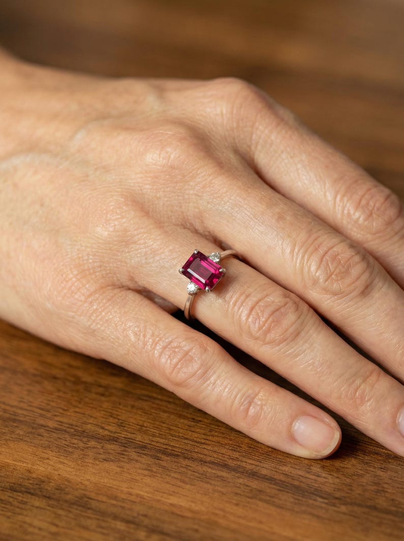 1.75ct Ruby Ring, Emerald Cut Ruby Ring, 14K Gold Statement Ring, Certified Stone Ring, July Birthstone image 12