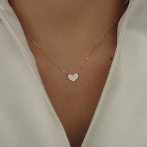 Heart Necklace / Tiny Heart Charm / 925 Sterling Silver Dainty Heart Necklace / Diamond Necklace image 4