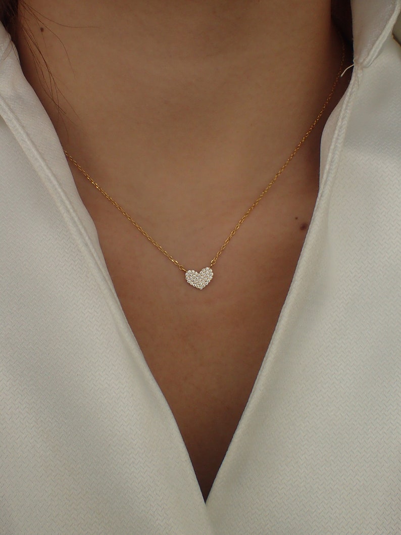 Heart Necklace / Tiny Heart Charm / 925 Sterling Silver Dainty Heart Necklace / Diamond Necklace image 4