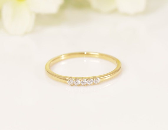 5 Stone Diamond Wedding Band, April Birthstone Ring, 14k