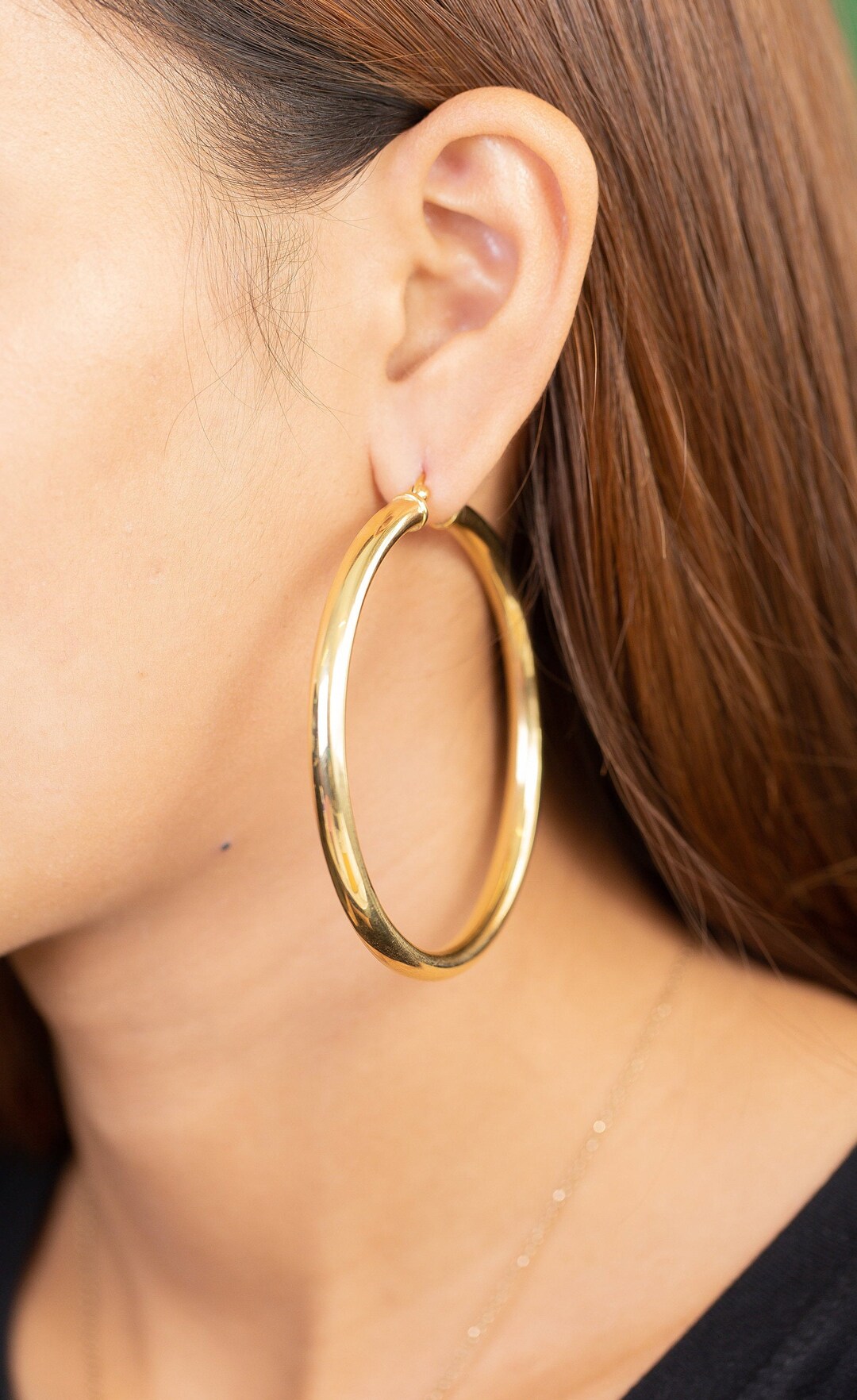 thumbnail image 2 of 3 Inch Large Round Solid Hoop Earrings - Choose Gold Or Silver Tone 2 of 6