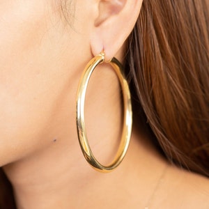 60 MM Extra Large Hoop Earrings, Sterling Silver Thick Earring for Women, Plain Bold Hoops, Huge Hoops