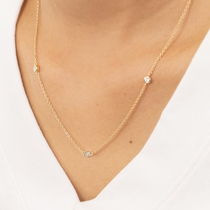 Diamond by the Yard Necklace, 3 Station Bezel Set Necklace, Diamond Wedding Necklace, Layering Necklace