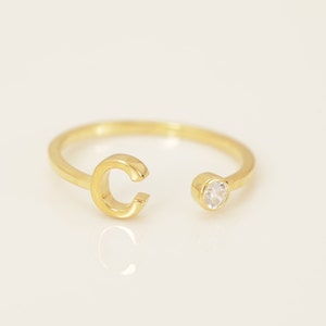Personalized C Initial Rings, Open Cuff Ring, Dainty Initial Ring, Letter Name Ring, Gold Letter Ring, Stackable Letter Ring