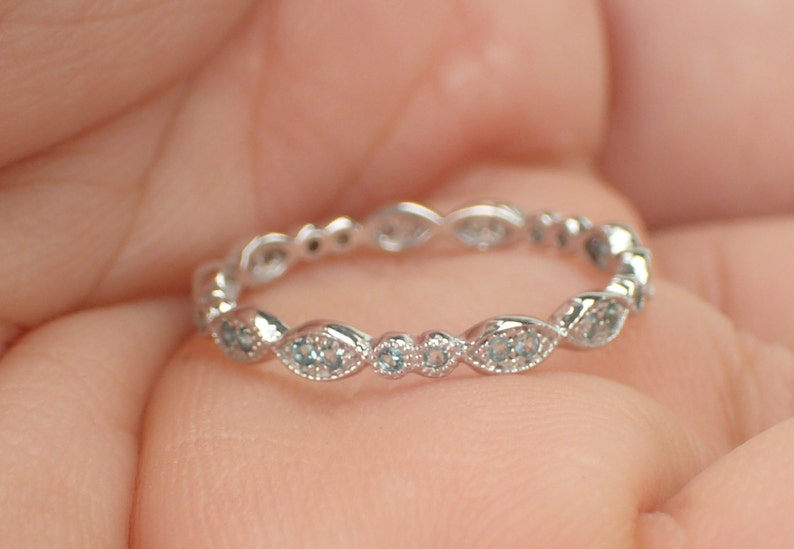 Aquamarine Wedding Band/ Full Eternity Vintage Inspired/ Art Etsy