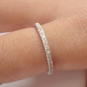 Fede nuziale con diamanti a coda di pesce, anello dell'eternità in oro massiccio da 3/4, fede a coda di pesce, delicato anello con diamanti impilabili