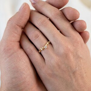 Vintage Moissanite Wedding Ring, Unique Curved Band, Vintage Anniversary Ring Gift for Women image 10