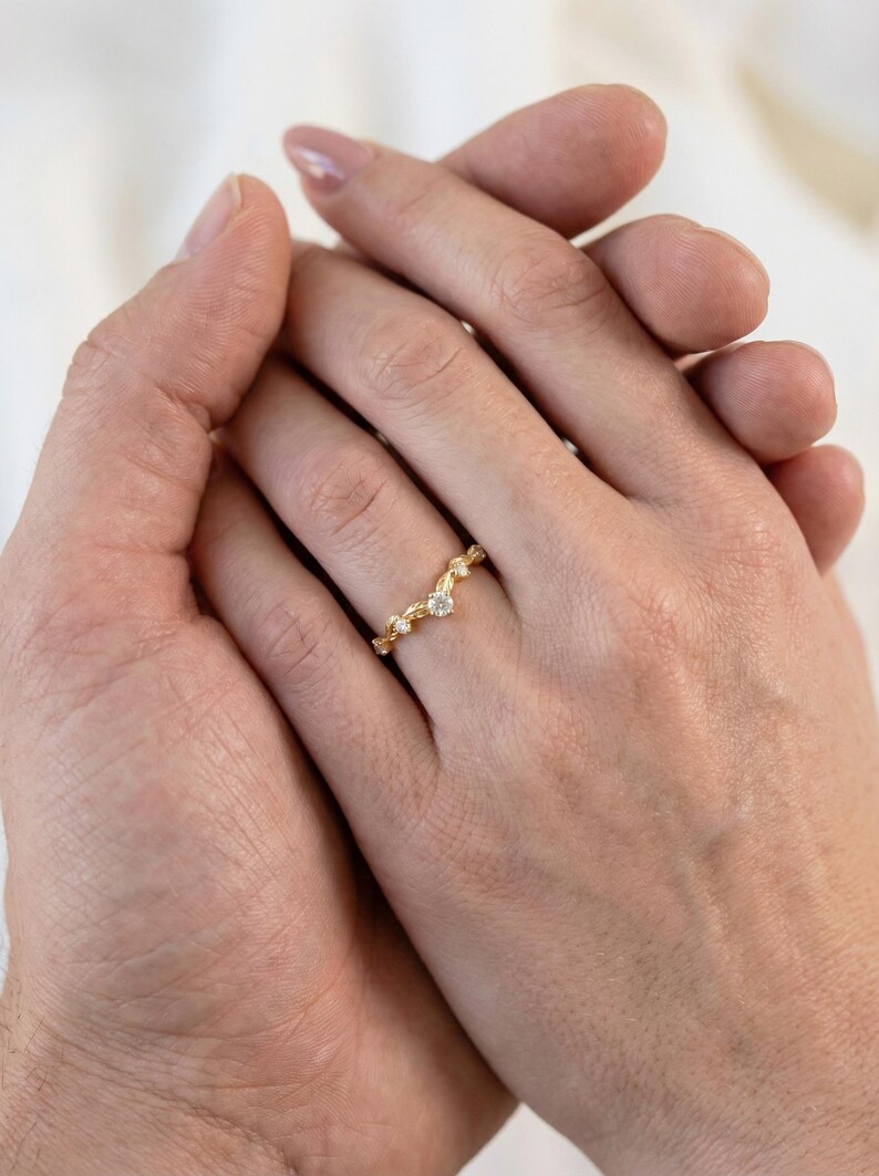 Vintage Moissanite Wedding Ring, Unique Curved Band, Vintage Anniversary Ring Gift for Women image 10