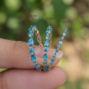 Delicate Blue Topaz Eternity Ring in Gold | Marquise & Round Gemstone Band | Stackable December Birthstone Gift for Her