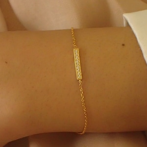 Diamond Bar Bracelet / Bridal Bracelet Gift for Her / Trendy Bar Bracelet / Layering Bar Bracelet / Bridesmaid Gift
