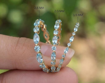 Dainty Aquamarine Eternity Ring | Marquise & Round Aquamarine  Stacking Band | Delicate Gold Wedding Ring | March Birthstone Gift for Her