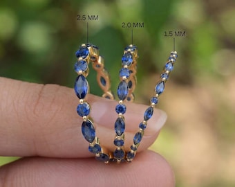 Dainty Blue Sapphire Eternity Band Ring, Gold Marquise Stacking Ring, Delicate Anniversary Wedding Gift for Her, September Birthstone Jewelr