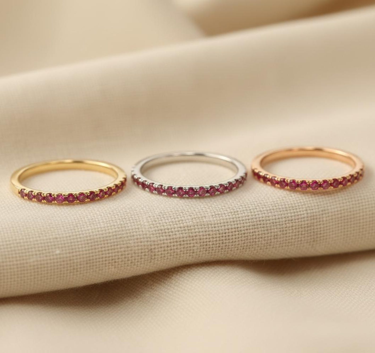 Ruby Wedding Band, Solid Gold Half Eternity Band, July Birthstone Ring ...
