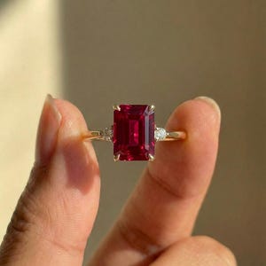 1.75ct Ruby Ring, Emerald Cut Ruby Ring, 14K Gold Statement Ring, Certified Stone Ring, July Birthstone image 10
