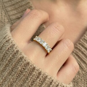 Anniversary Gift Princess Cut Moissanite Wedding Band, 1.05 CTW 7 Stone Ring, 3mm Square Stone Half Eternity Ring image 3