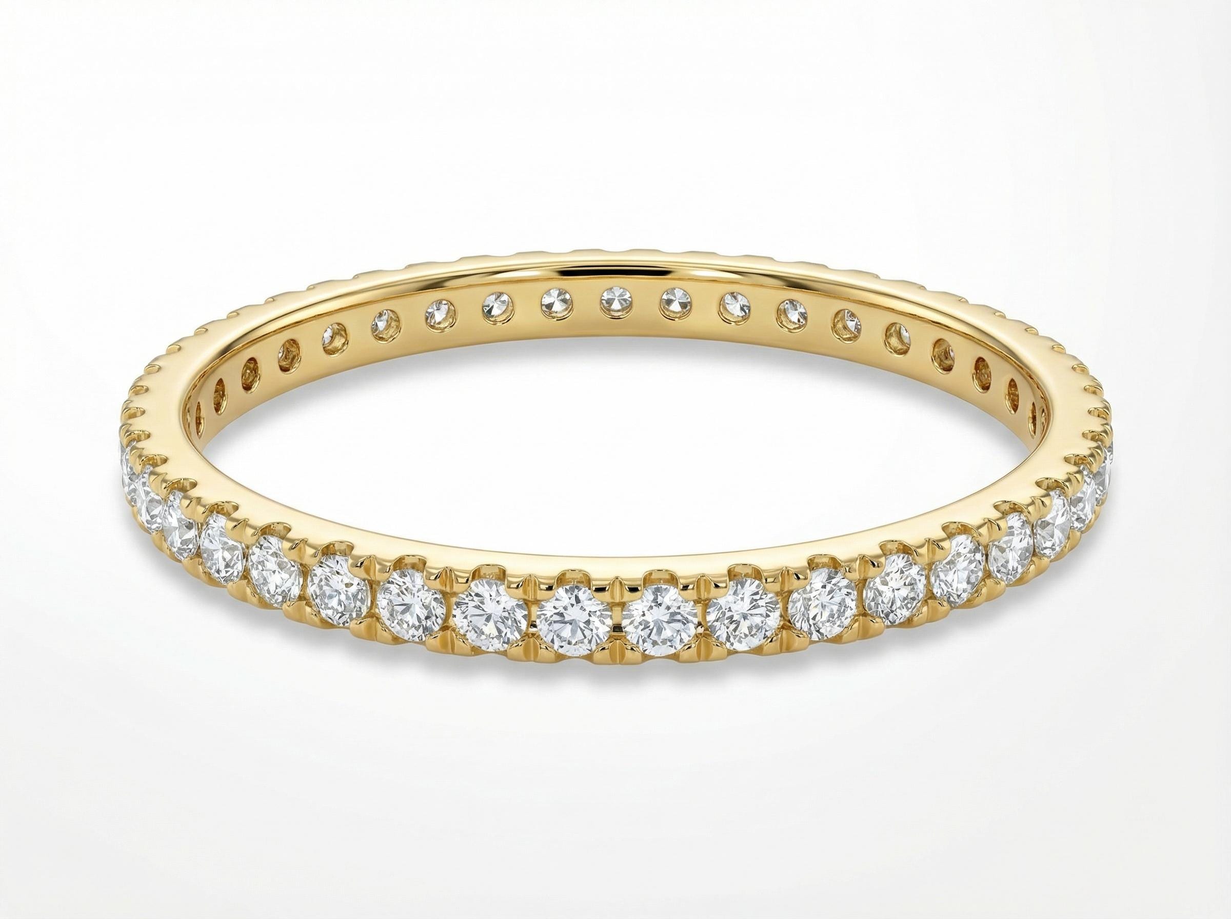 1.8mm Pave Diamond Wedding Band, 14k Solid Gold Full Eternity Band ...