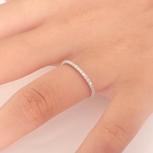 Platinum Diamond Wedding Band, Ladies Platinum Wedding Ring, Dainty Thin Platinum Band, Diamond Stackable Ring, Diamond Wedding Ring image 8