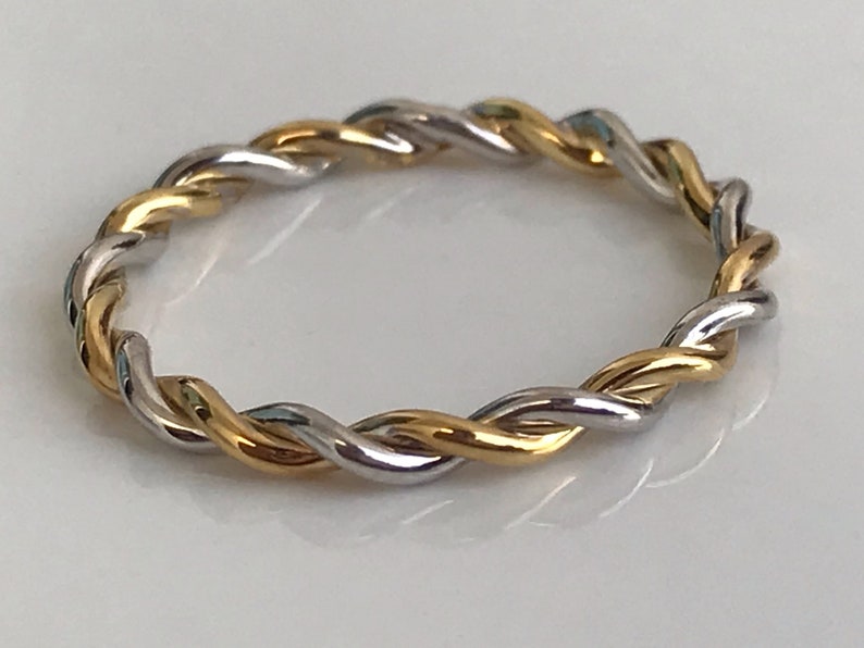 2.0 MM Twist Infinity Ring, 14k Solid Gold Two Tone Ring, Twisted Skinny Wedding Band, Thin Dainty Band, Rope Infinity Band image 3