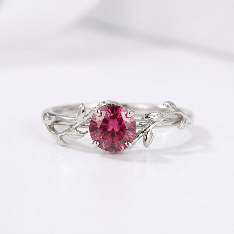 0.8ct Ruby Ring, Vintage Round Ruby Ring, Nature Inspired Vine Stacking Ring, July Birthstone Ring image 4