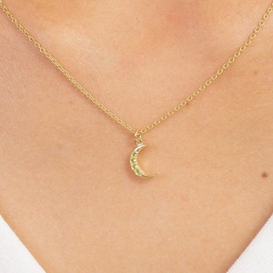 Crescent Moon Peridot Necklace, August Birthstone Necklace, Unique Necklace Gift for Women, Crescent Charm