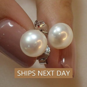 Freshwater Pearl Stud Earrings Gold Plated Silver Earrings Bridal Gift for Her Dainty Pearl Earrings Pearl Stud Earrings for Women