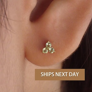 Peridot Earrings / Trio Stud Earrings / August Birthstone Studs / Three Stone Earrings / Minimalist Earrings / In Stock