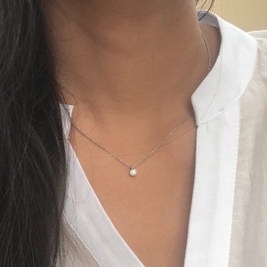 14k Gold Diamond Necklace / 3.3mm Rose Gold Solitaire Diamond Necklace / Bezel Set Necklace / Diamond Prong Necklace / Bridal Gifts for Her