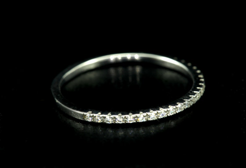 Platinum Diamond Wedding Band, Ladies Platinum Wedding Ring, Dainty Thin Platinum Band, Diamond Stackable Ring, Diamond Wedding Ring image 3