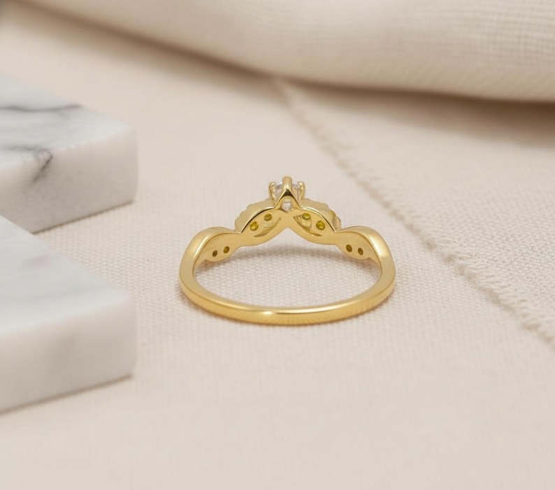 Citrine Curved Wedding Band V Shape Ring Golden Yellow Gemstone Chevron Stacking Ring November Birthstone Bridal Jewelry image 15