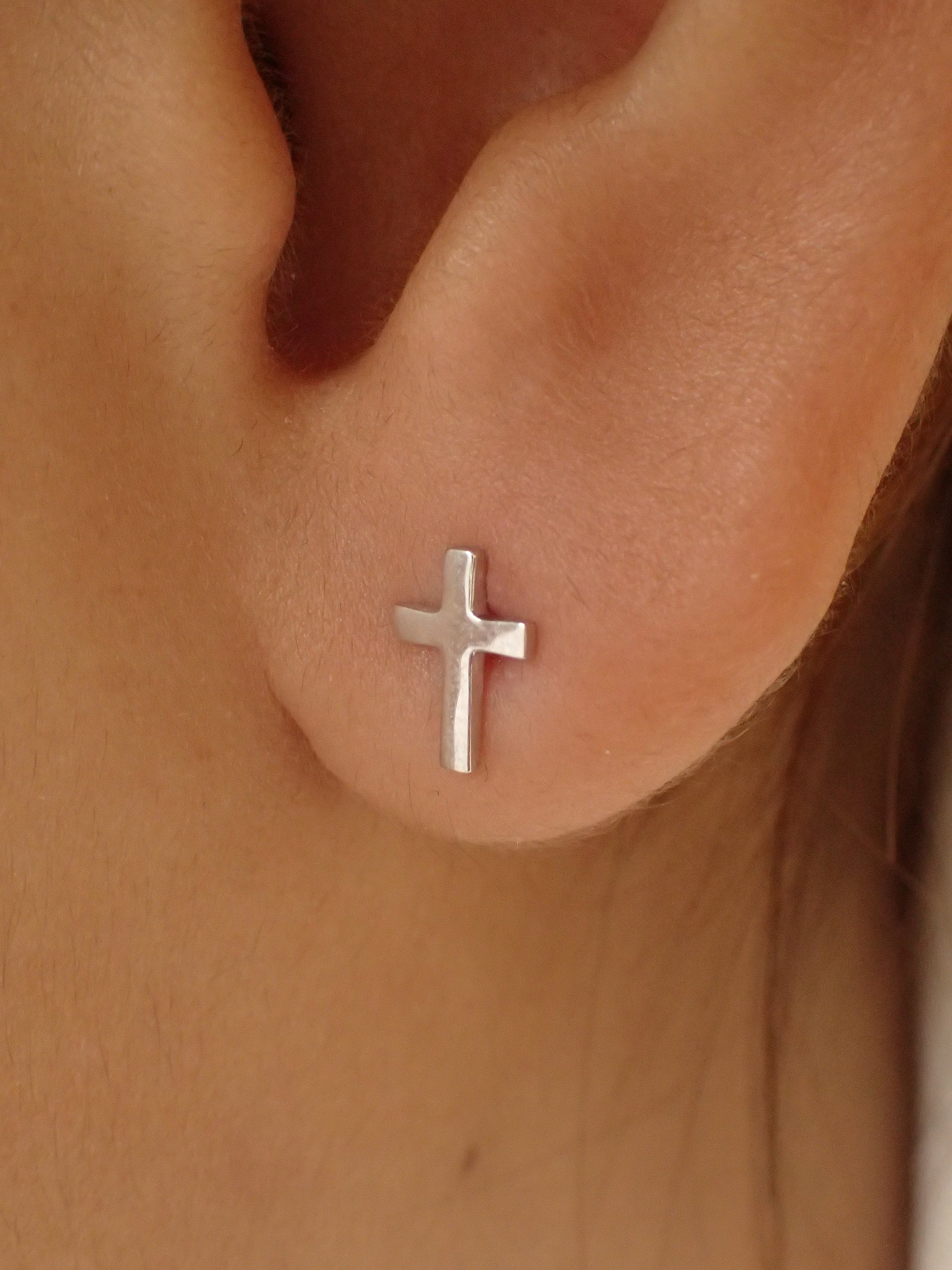 Cross Stud Earrings / Tiny Cross Earrings in Sterling Silver / Etsy
