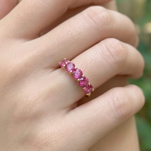 Pink Tourmaline Wedding Band 3.50ctw Round Cut 7 Stone Anniversary Ring Pink Gemstone Eternity Band October Birthstone image 13