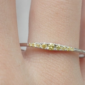 Yellow Sapphire Ring, 14K Solid Gold Dainty Yellow Sapphire Tapered Band, September Birthstone Ring, Anniversary Gift for Wife