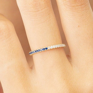 Blue Sapphire Diamond Band, September Birthstones, Sapphire Full Eternity Wedding Band, Diamond Wedding Ring, Anniversary Rings