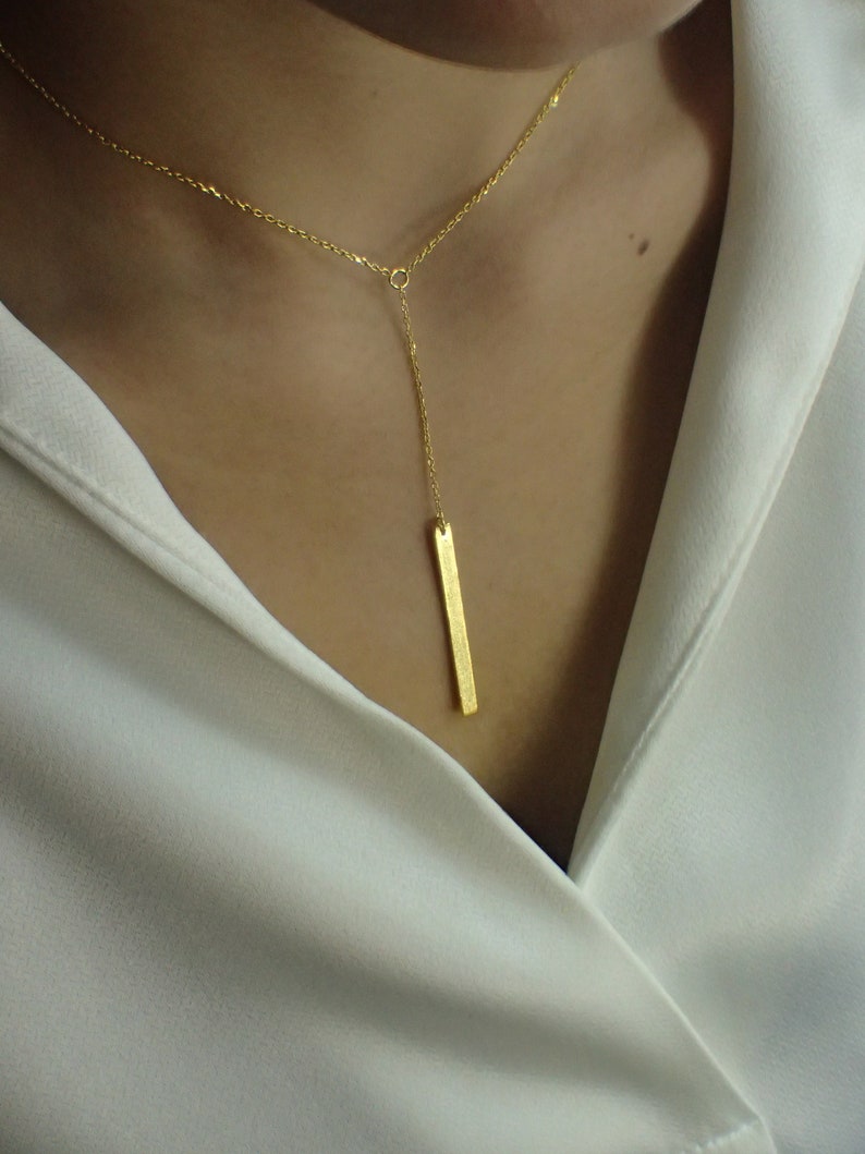 Dainty Bar Necklace Skinny Vertical Bar Silver Gold plated Necklace Simple Everyday Necklace Bridesmaids Gift
