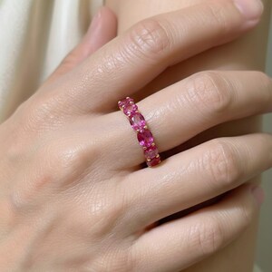 Pink Tourmaline Wedding Band 3.50ctw Round Cut 7 Stone Anniversary Ring Pink Gemstone Eternity Band October Birthstone image 18