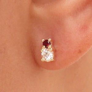 Alternate Ruby Sapphire Earrings, Two Stones Earring Gift for Women, Ruby Stud Earrings, Sapphire Studs