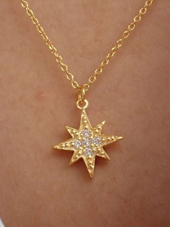 Sparkling Starburst Pendant Necklace, North Star Diamond Necklace