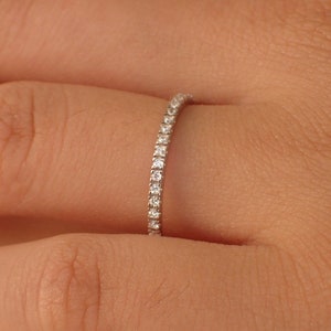 1.5mm Platinum Band, Micro Pave Full Eternity Ring, Diamond Wedding Band, Thin Dainty Band, Stackable Platinum Ring