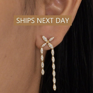 Marquise Diamond Stud Earrings, Dangle Drop Stud Earrings Gift for Her, Floral Earrings, Wedding Gift, In Stock
