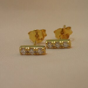 Minimalist Bar Earrings / Diamonds Dainty Bar Earrings / Diamonds Stud Earrings / Sterling Silver Earrings